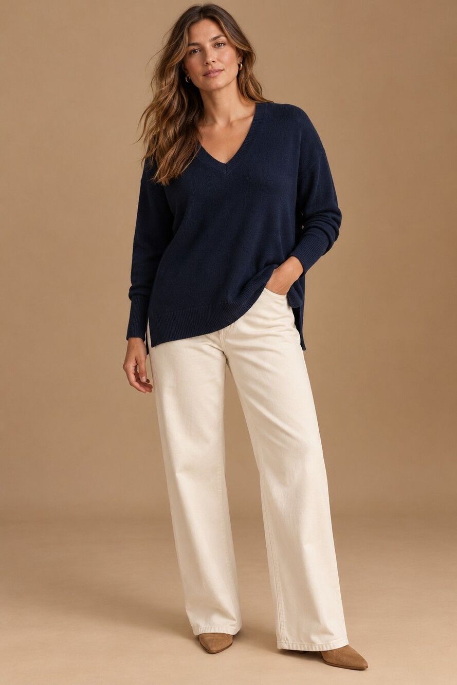 Lauren Ralph Lauren Navy Cashmere Knit Sweater Women’s V-Neck Plus Size 1X